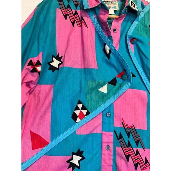 Vintage Wrangler Womens Shirt Cowboy Cut Long Tails Aztec Print Top Medium** - Picture 9 of 13